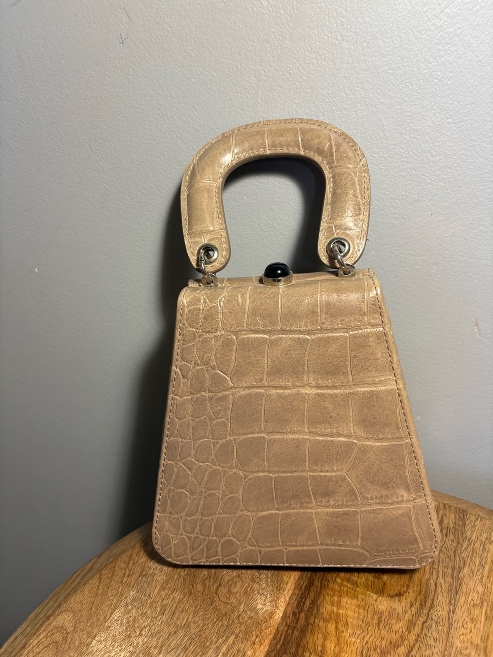 STAUD Taupe Croc-Embossed Box Clutch - Picture 2 of 3